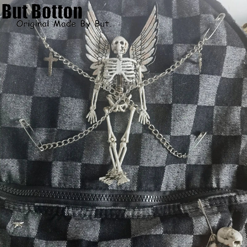 Men Women Streetwear Backpack large capacity Skull homestay y2k versatile hot girl goth punk bag student skeleton schoolbag