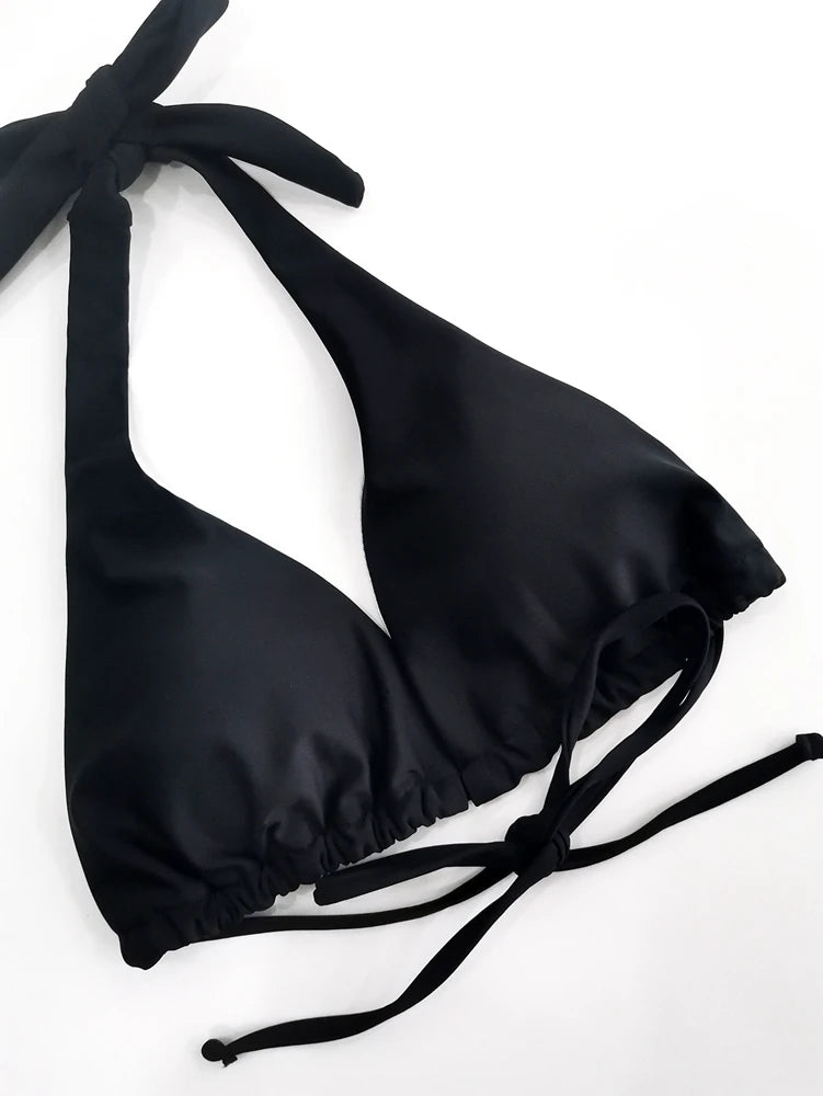 Sexy Halter Bikini Swimsuit Women Low Waisted 2025 New Black/Red/Rose Beach Bathing Suit Bandage Brazilian Swimwear Two Pieces
