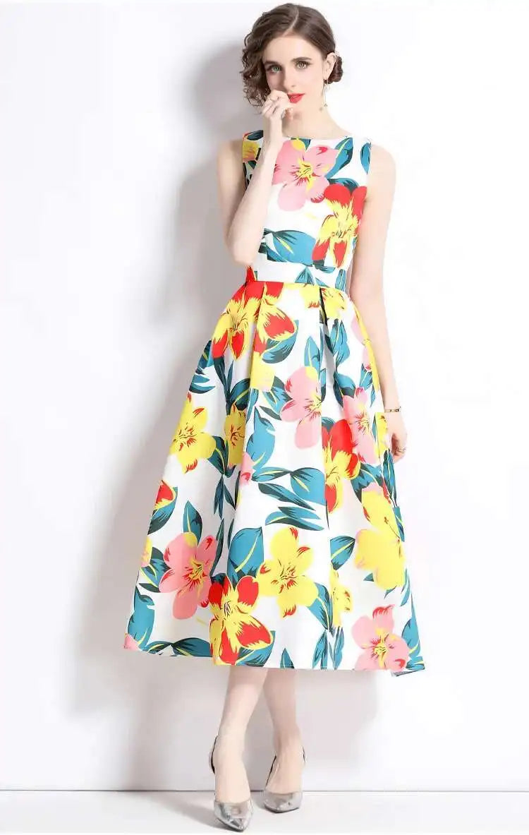 JAMERARY New Summer Hoilday Floral Midi Dress Women Printed A Line Long Vestidos