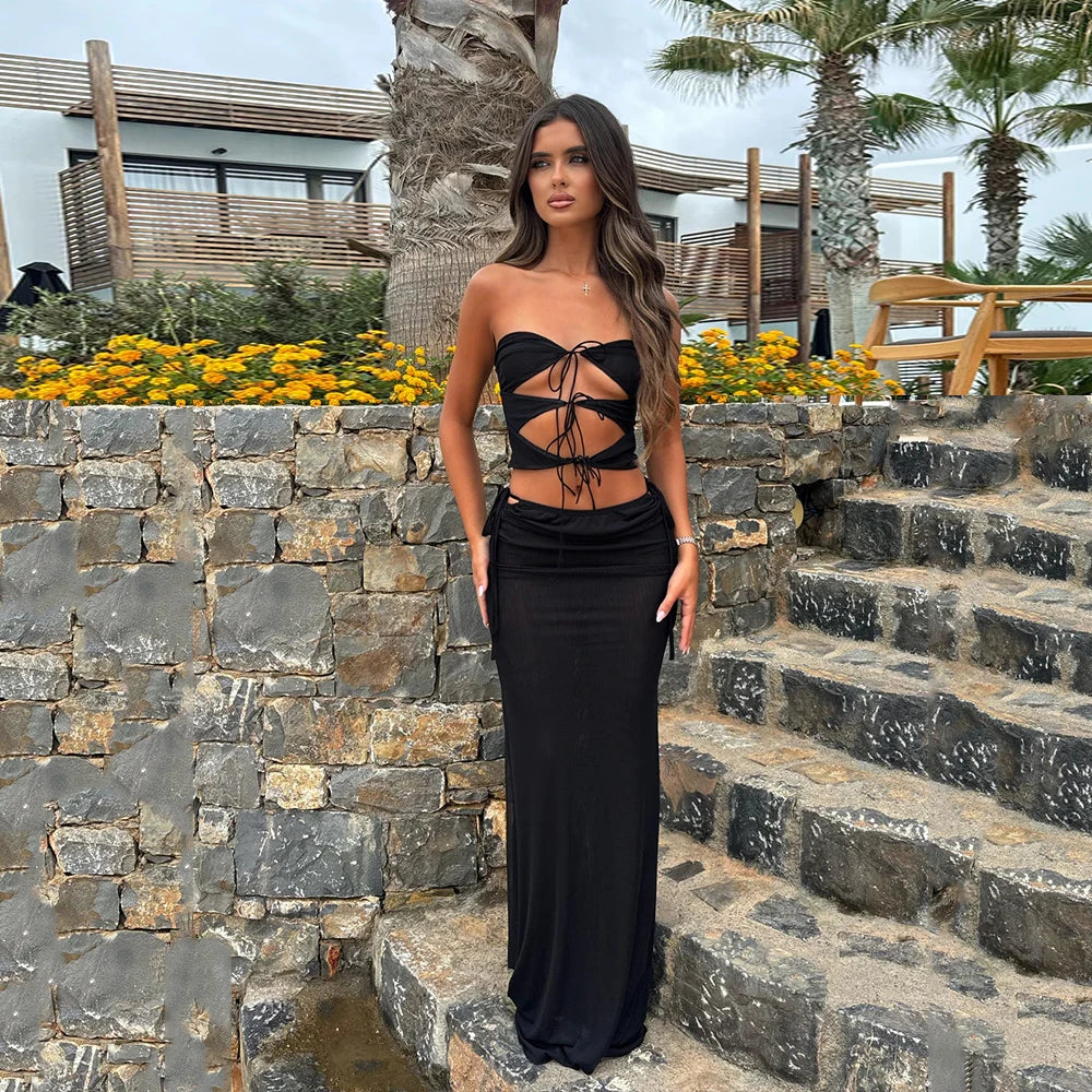 Sexy Black Hollow Out 3 Piece Bikinis Women Swimsuit 2024 New Swimwear With Long Sleeve Bathing Suit Beachwear Biquini Female