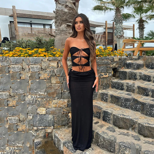 Sexy Black Hollow Out 3 Piece Bikinis Women Swimsuit 2024 New Swimwear With Long Sleeve Bathing Suit Beachwear Biquini Female