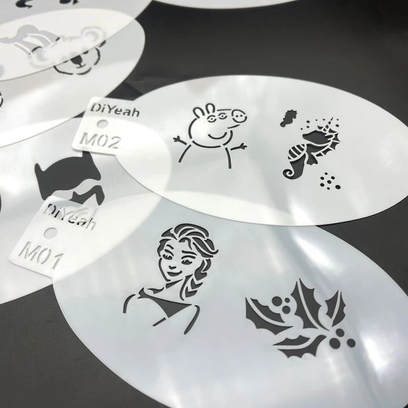 9PCS Stencils for Body Painting Face Art Halloween Birthday Party DIY Makeup Stamps Temporary Tattoos Reusable Stencils Plastics