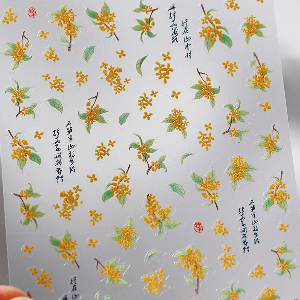 Classic Red Maple Leaves Golden Ginkgo Autumn Harvest 5D Nail Art Sticker Cute Pumpkins Ladybug Mushrooms Adhesive Manicure Deca