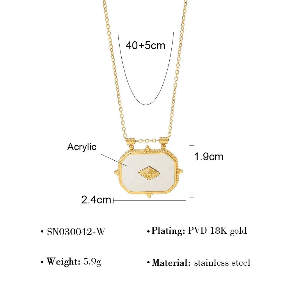 Stainless Steel Retro Geometric Pendant Necklaces for Women Luxury Acrylic Charm 18K Gold Plated Trendy Jewelry Christmas Gift