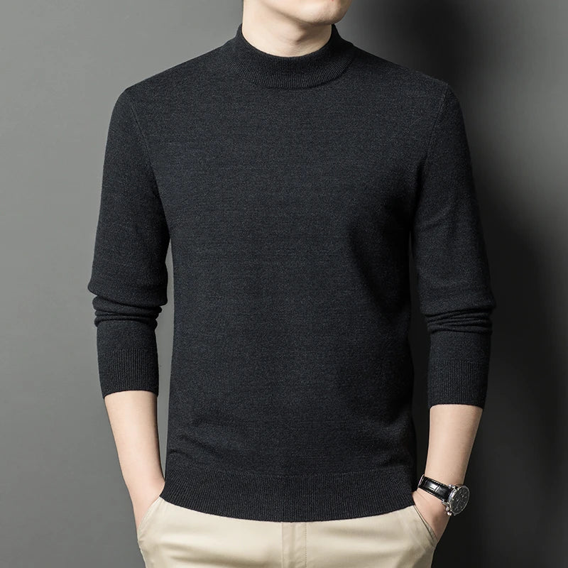 Half Turtleneck Knitwear Sweater New Autumn/Winter Mock Neck Sweatshirts Solid Color Pullovers Man Brand Casual Mens Clothing