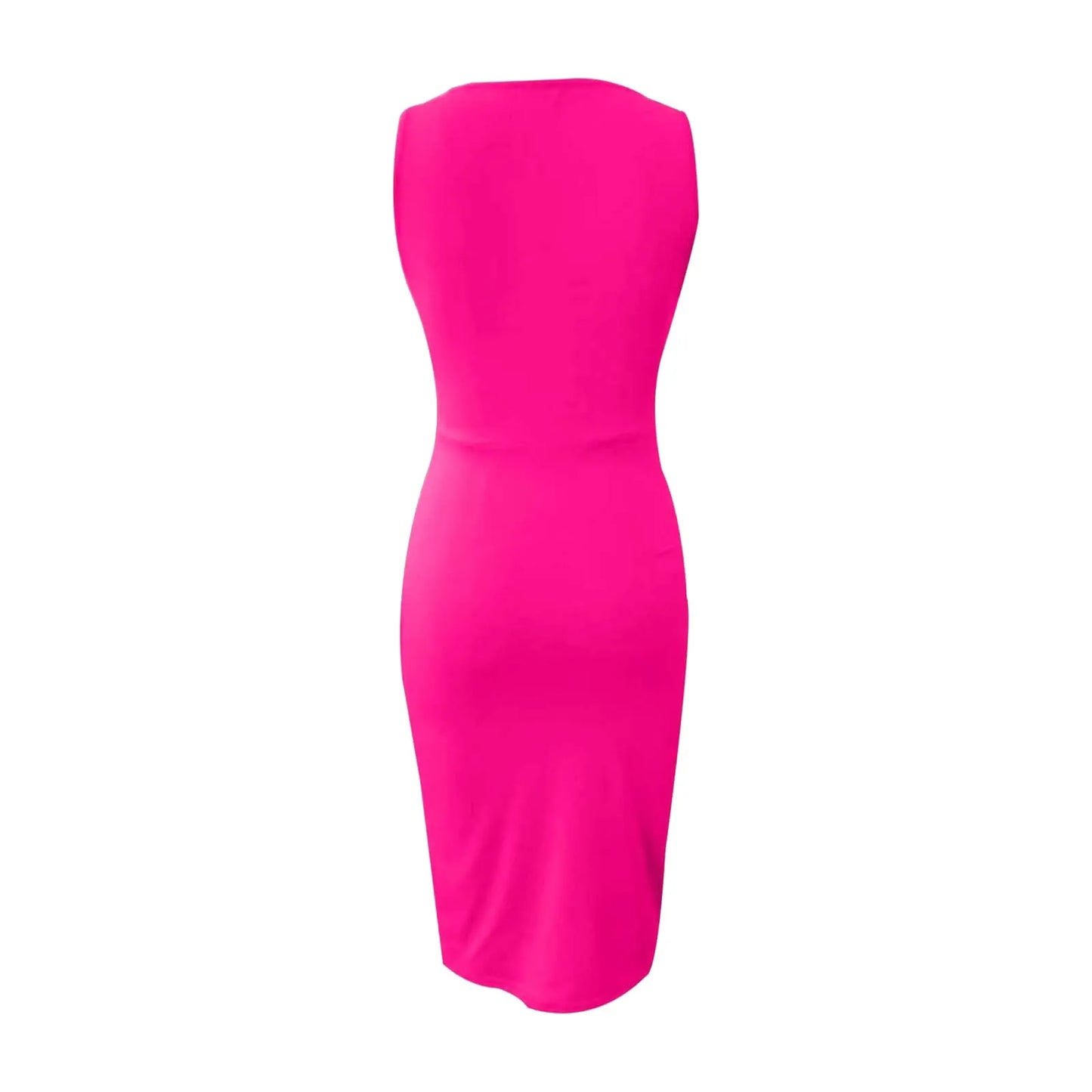 Summer Sexy Solid Sleeveless V-Neck Women Dress Hip Slim Fit Ruched Bodycon Skirt Fashion Simple Ladies Evening Party Dress