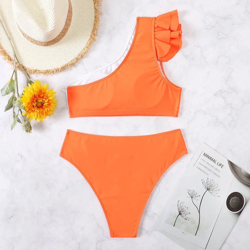 Sexy Bikini 2025 Women High Waist Ruffle Swimsuit Female One Shoulder Swimwear Bathers Bathing Swimming Suit Summer Beachwear