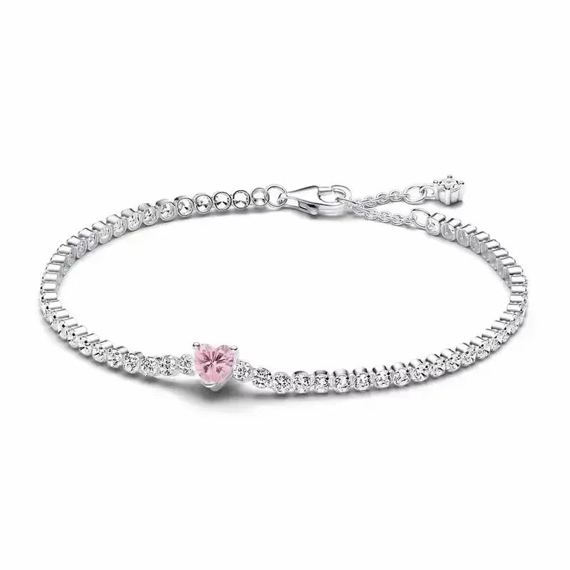 Exquisite 925 Sterling Silver New Shiny Heart-shaped Stars All Zircon Tennis Bracelet Luxurious Charm Bracelet Holiday Gifts