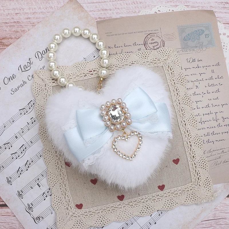Romantic Bag Ornament Plush Heart Pearls  Keychain Bag Decor Keyring Sweet Ita Bag Pendant Handmade Bow Accessories Keychain