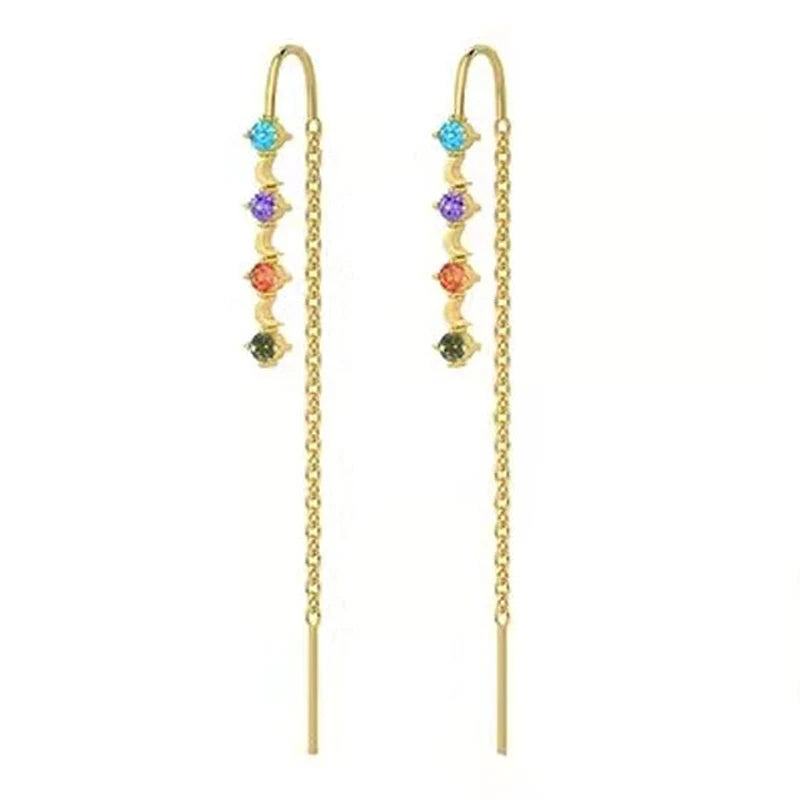 Colorful Crystal Earrings 925 Sterling Silver Ear Needle Stud Earrings for Women Cross Dangle Earrings Party Wedding Jewelry