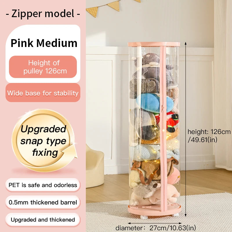 Transparent Doll Storage Box Plush Toy Circular Organization DIY Zipper Storage Tube Children's Toy Organizer Kid Christmas Gift