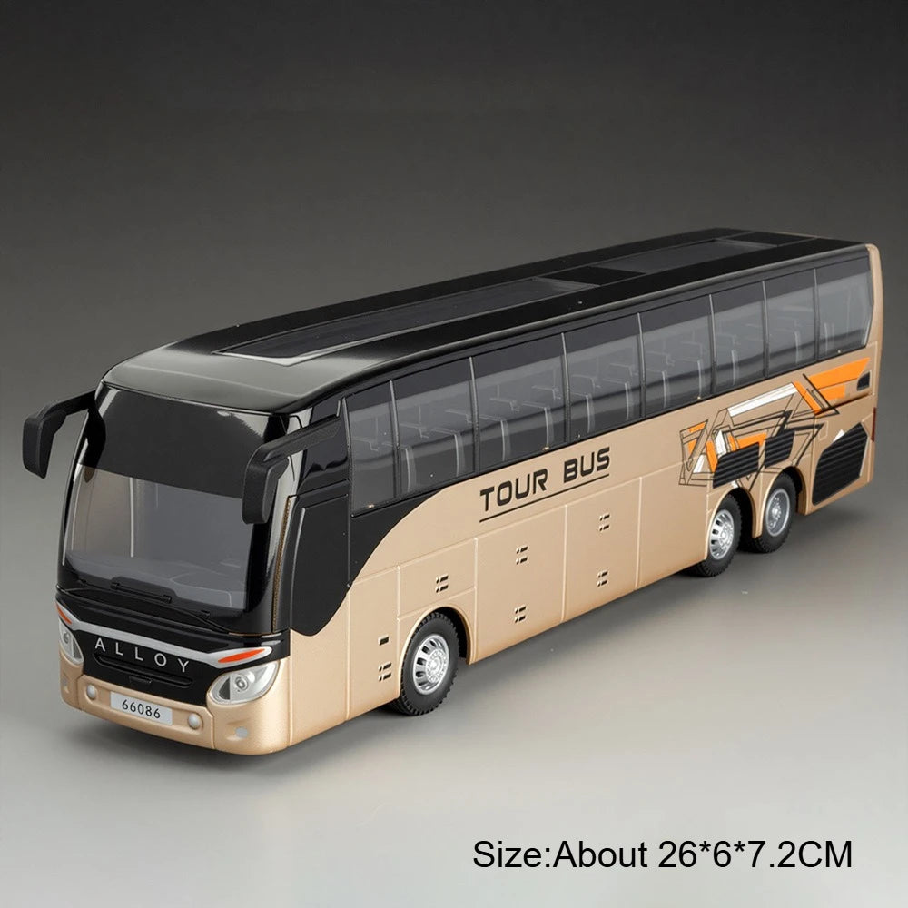 1:30 Business Single Alloy Diecast Double Decker Bus Model Toys Car Doors Opened Sound Light Pull Back Cars Child Christmas Gift