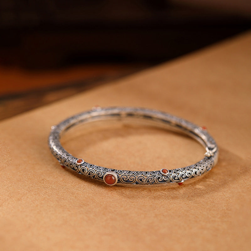 925 silver vintage ethnic style classic southern red tourmaline bracelet for women fine openwork bangles party jewelry