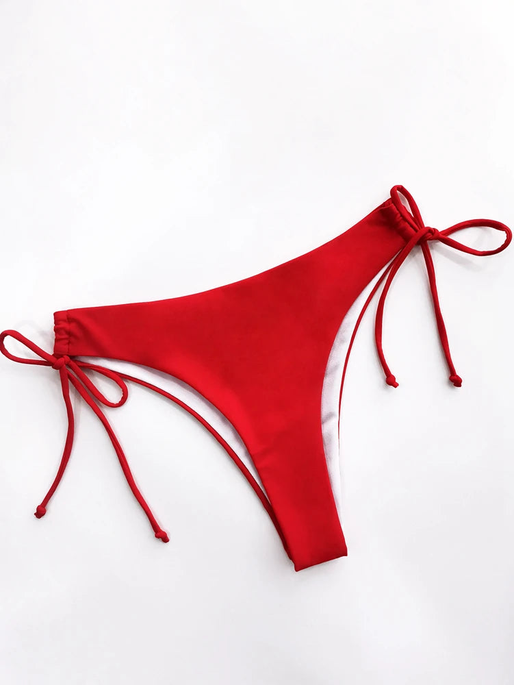 Sexy Halter Bikini Swimsuit Women Low Waisted 2025 New Black/Red/Rose Beach Bathing Suit Bandage Brazilian Swimwear Two Pieces