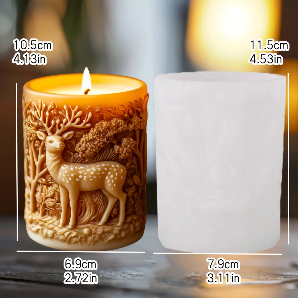 DIY elk relief cylindrical candle silicone mold sika deer flower relief resin mould Forest sika deer gypsum molds Christmas gift