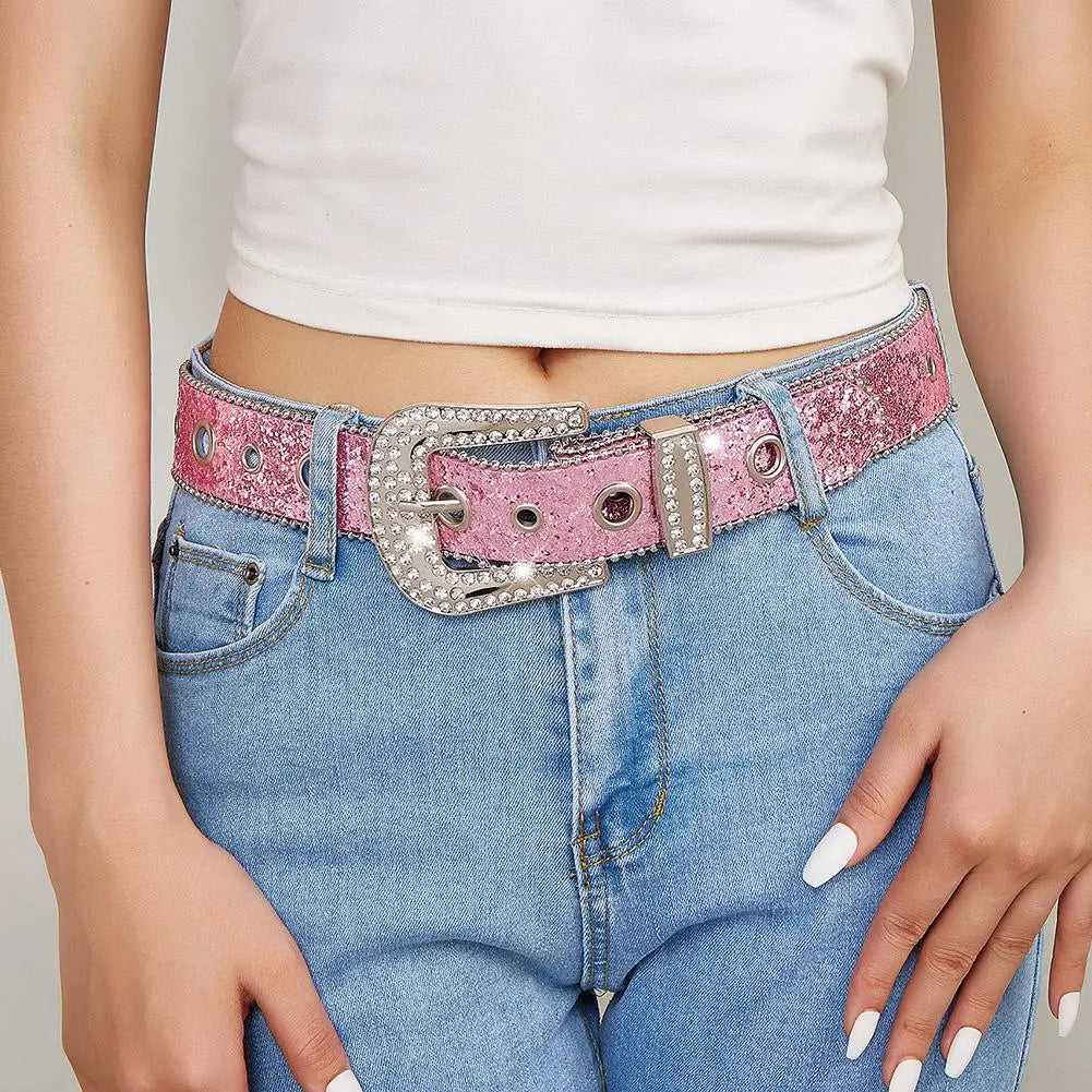 Glamorous New Goth Rhinestone PU Leather Belts - Unisex Fashion for Jeans with Western Cowboy Y2K Edge