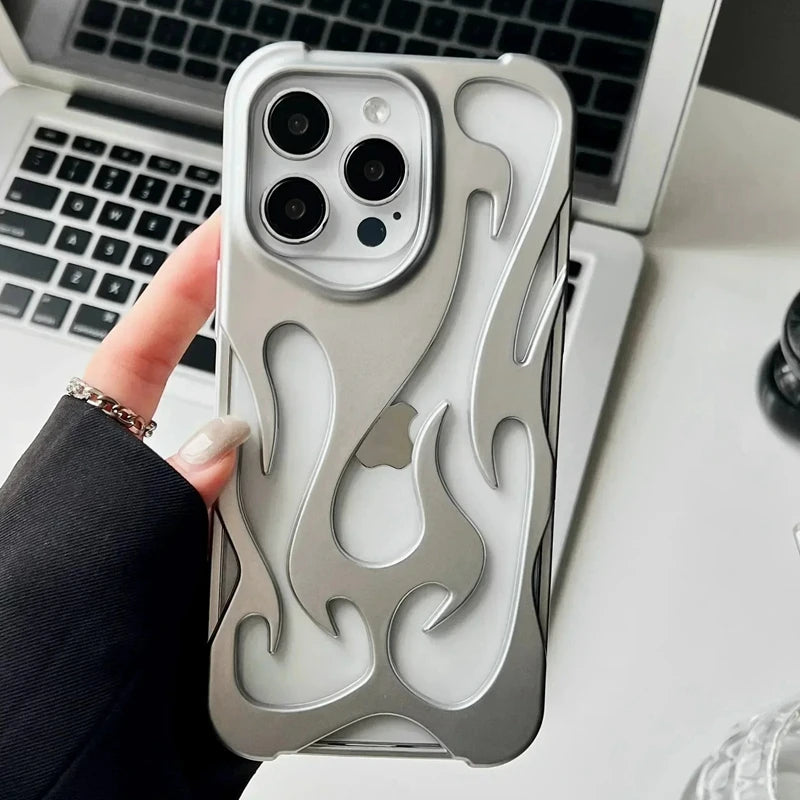 Air Soft Dissipate Heat Bumper Phone Case For iPhone 17 16 15 14 13 11 12 Pro Max Plus Luxury Matte Hollow Out Flame Back Cover