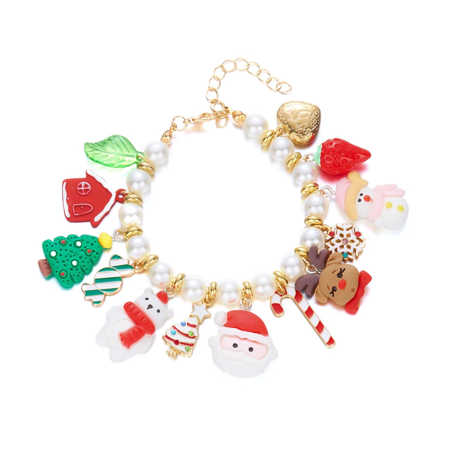 Handmade Christmas Tree Deer Bell Beads Bracelet for Women Charms Bracelet Girl Friendship Party Festival Jewelry Gifts