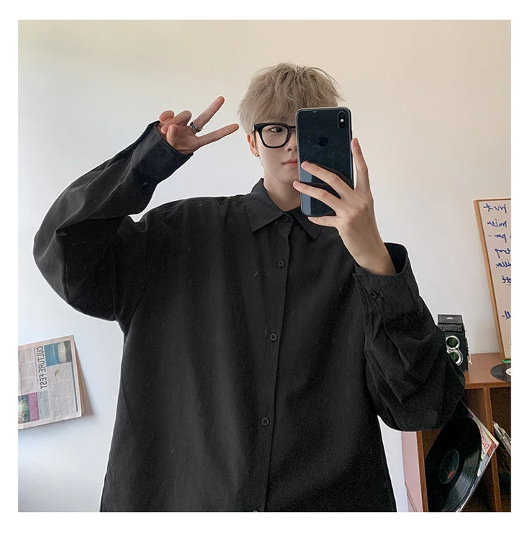 Shirt Men Solid Long Sleeved Shirt For Men Korean Fashion Shirts Baggy Business Casual Single Breasted Shirt Harajuku Oversized