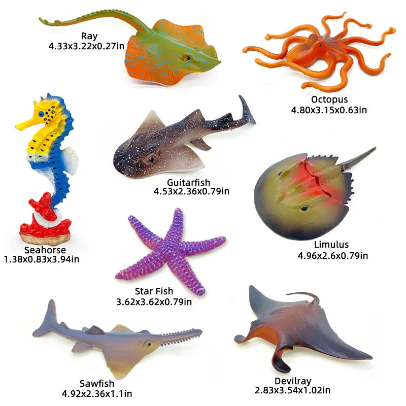 Solid core plastic Marine animal Submarine biological model starfish shark model storage box set Educational toys Christmas gift