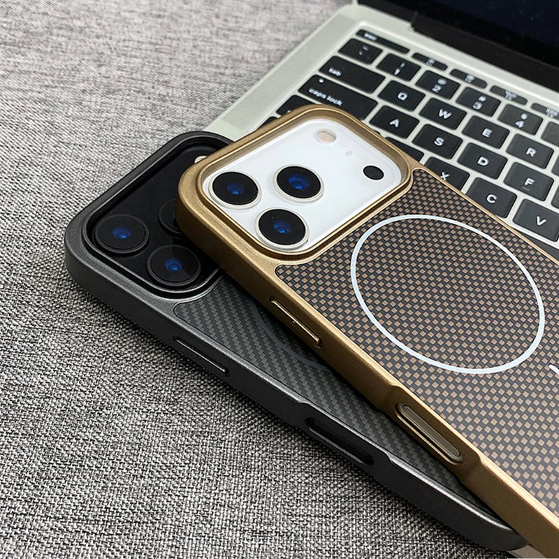 Carbon Fiber Texture MagSafe Phone Case For iPhone 17 Pro 16 pro max 15 Pro 14 13 12 Senior Frosted Wireless Charging Back Cover