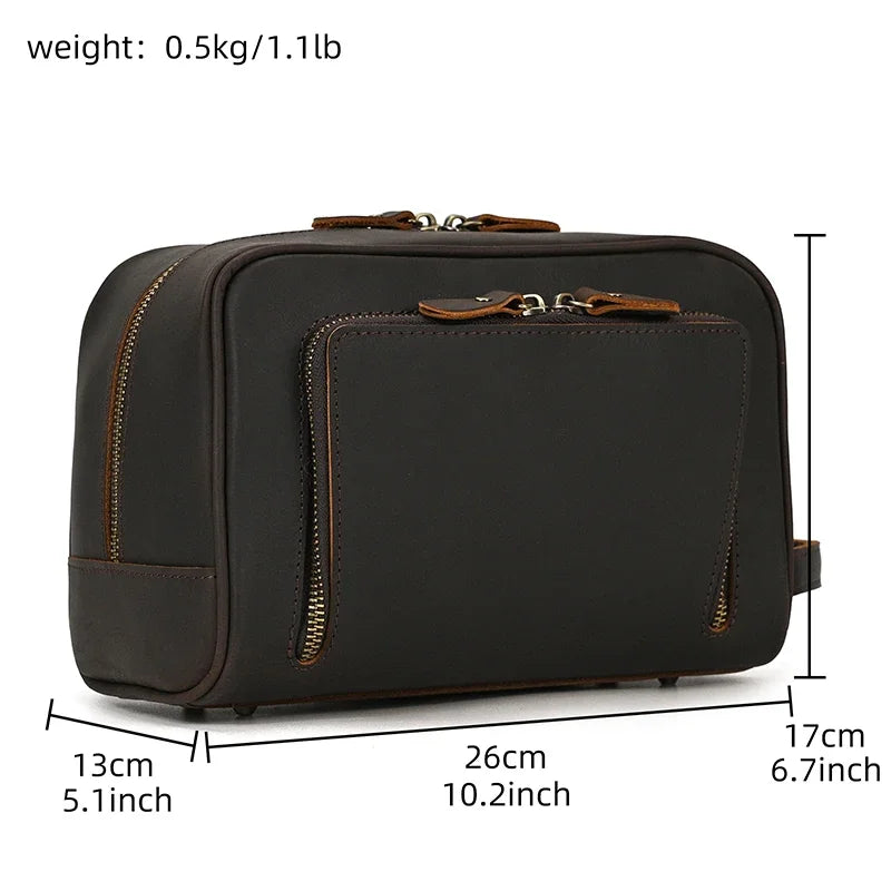 Fashion High Quality Small Travel Bag Crazy Horse Leather Travel Wallet Storage Bag Washing Make Up Bag For Travel toiletry