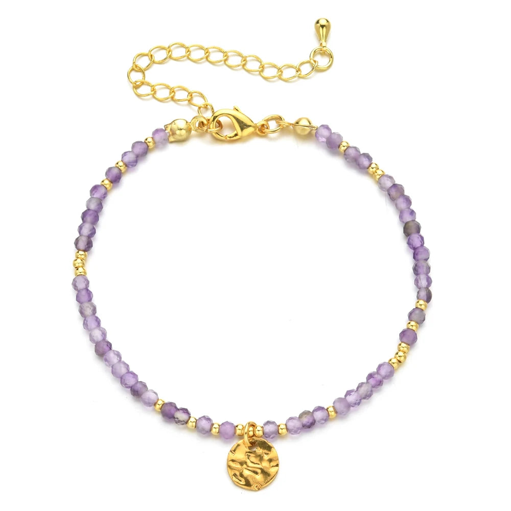 ZMZY Thin Natural Stone Turquoises Tourmaline Quartz/amethyst Love Stone Cut Beads Strand Bracelets for Women Girls Jewelry