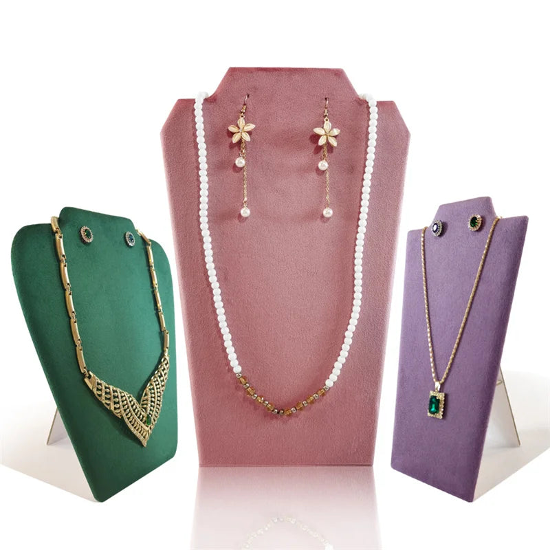 Wooden Necklace Stand White Pu Jewelry Pendant Display Holder Organizer Storage Easel Shelf Rack 3 Color 12.5*22.5Cm