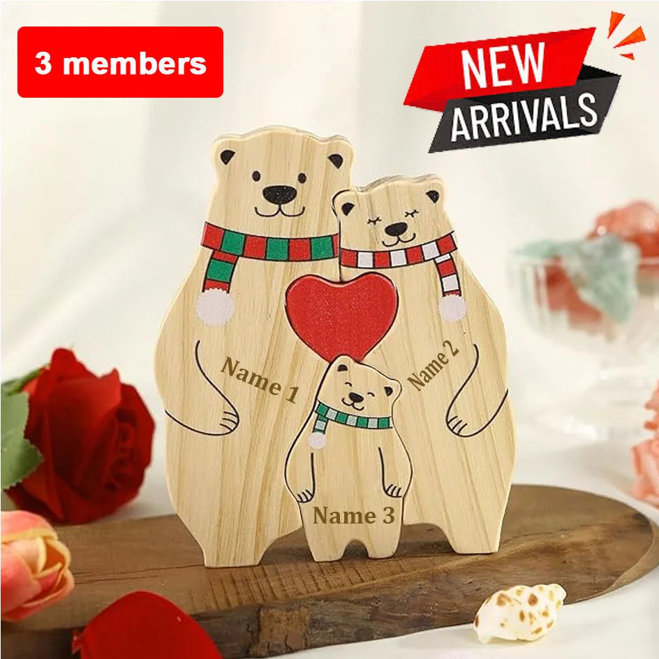 Wooden Bear Family Puzzle with Base Bear Family Decor Mom Gift, Weeding Anniversary Gift for Mom Dad, Christmas Gift for Parents