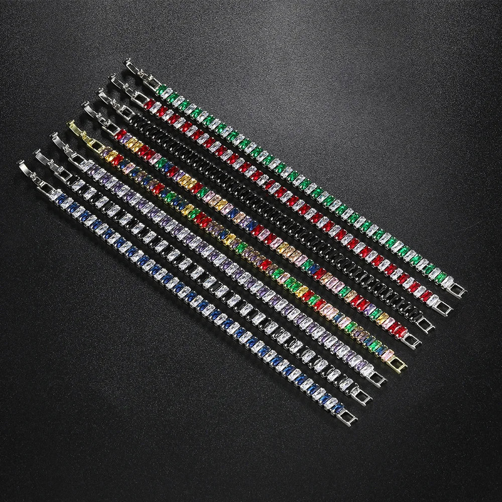 Rainbow Crystal Tennis Zircon Bracelets for Women Men Trendy Unisex Accessories Squares CZ Chain on Hand Classic Jewelry H167