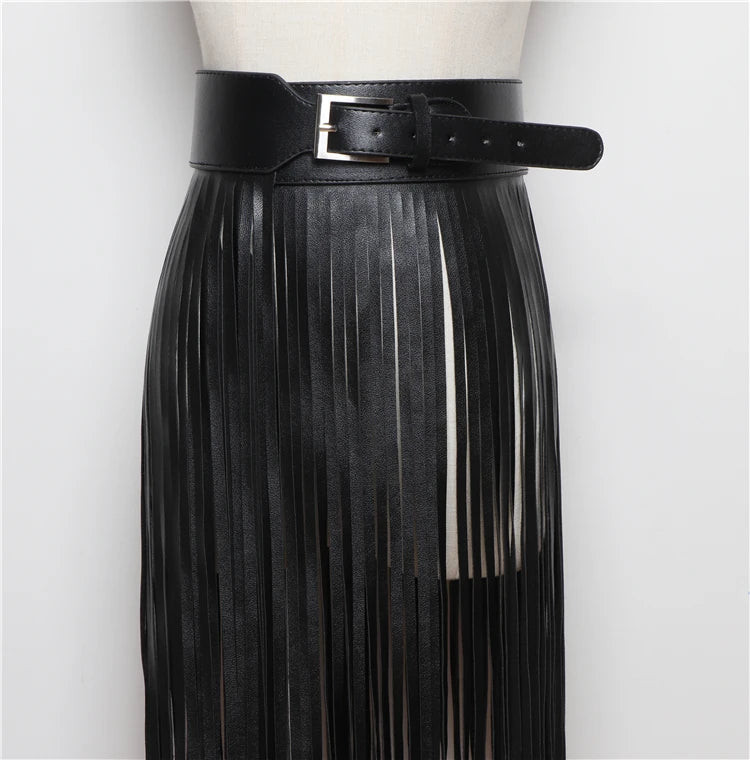 Street Shot Model Style Belt European American Fashion Extra Long Tassel Waistband Women's Waist Seal Leather Cummerbunds Skirt