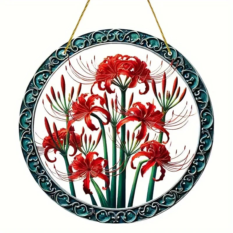 Flower Suncatcher, Stained Window Hanging, Acrylic Sign, Winter Decor, Round Sign, Wreath Sign, Wreath Center, Christmas Gift