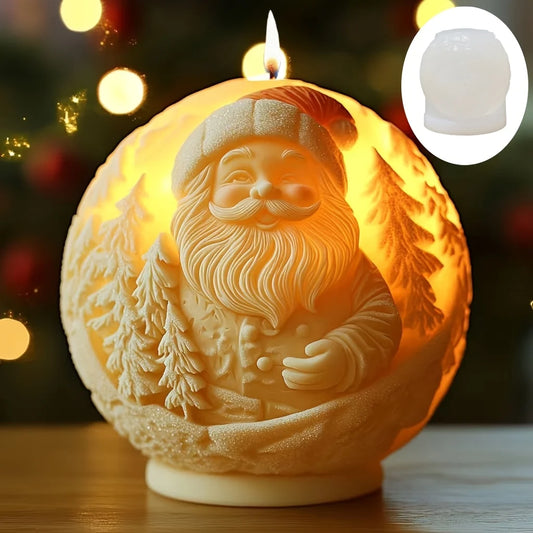 Santa Spherical Scented Candle Silicone Mold Wear Hat Santa Spherical Resin Mould Santa Relief Plaster Molds Christmas Gift