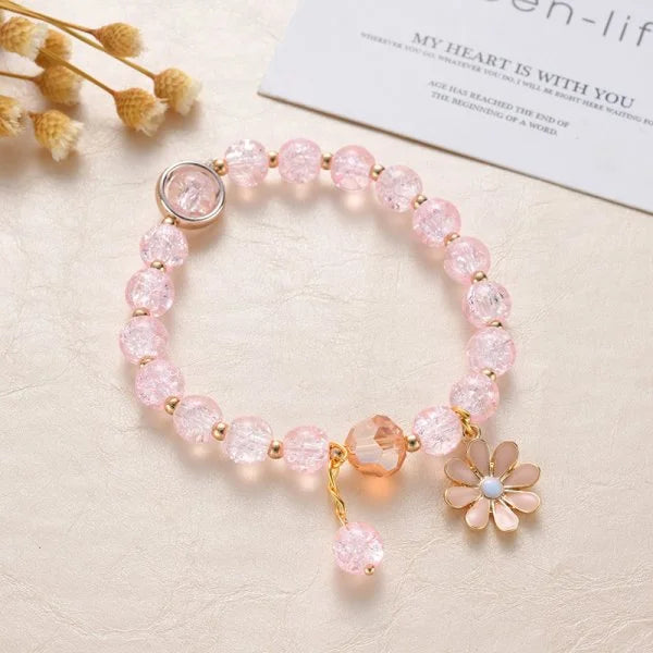 Cute Green Crystal Bead Bracelet for Women Trendy Lily Valley Flower Charm Elastic Adjustable Bracelet Wedding Birthday Jewelry