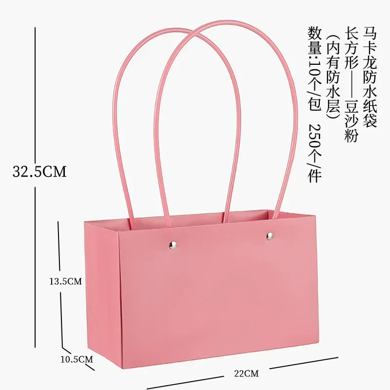 10pcs Christmas Gift Flower Kraft Paper Handbag Flower Arrangement Portable Box Rectangular Trapezoidal Flower Handheld Gift Box