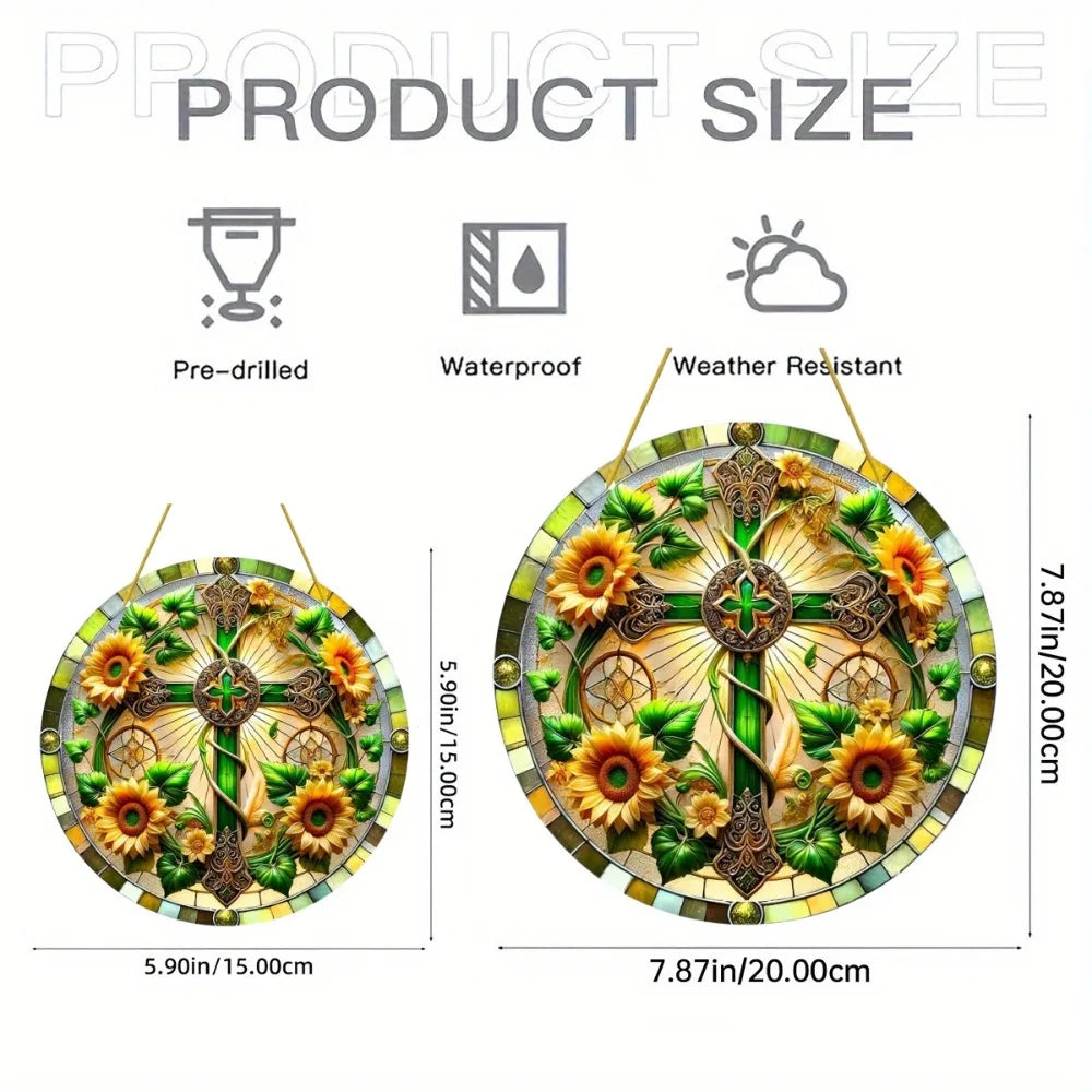 Flower Suncatcher, Stained Window Hanging, Acrylic Sign, Winter Decor, Round Sign, Wreath Sign, Wreath Center, Christmas Gift