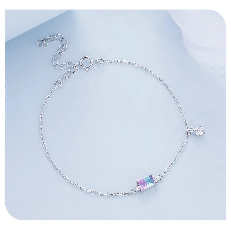 Bamoer 925 Sterling Silver Synthetic Tourmaline Bracelet for Women Fine Jewelry Fashion Adjustable Bracelet Fine Jewelry BSB092