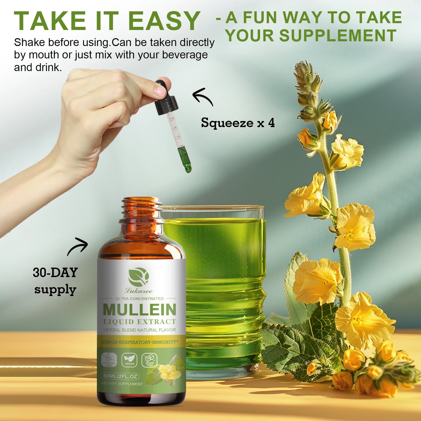 Mullein Drops for Lungs - Mullein Leaf Extract Supplement  - Lung & Bronchial Cleanse - Respiratory Health Support