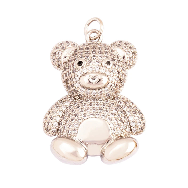 Luxury Fine Inlaid Rainbow Cubic Zirconia Charm Pendant,Cute Bear Jewelry Necklace Bracelet Making Wholesale Supplies M85