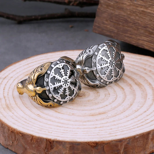 316L Nordic compass ring Viking mythology Odin compass amulet rune retro totem ring punk hip hop high-end party gift box