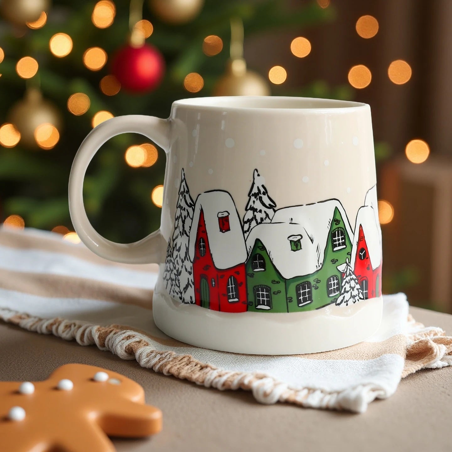 Creative Christmas Gift Idea - 350ML Adorable Ceramic Mug with Coaster Set for Coffee & Tea, High Aesthetic Home Office Cup