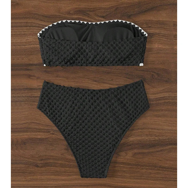 Elegant Strapless Swimwear Women Bikinis Fashion High Waist Split Bathing Suit 2025 New Casual Beachwear Swimsuit Two Piece Sets