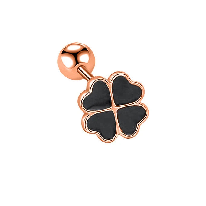 One Piece 925 Silver Cute Black Heart Clover Plant Stud Earrings for Fashion Women Fine Jewelry Minimalist Accessories
