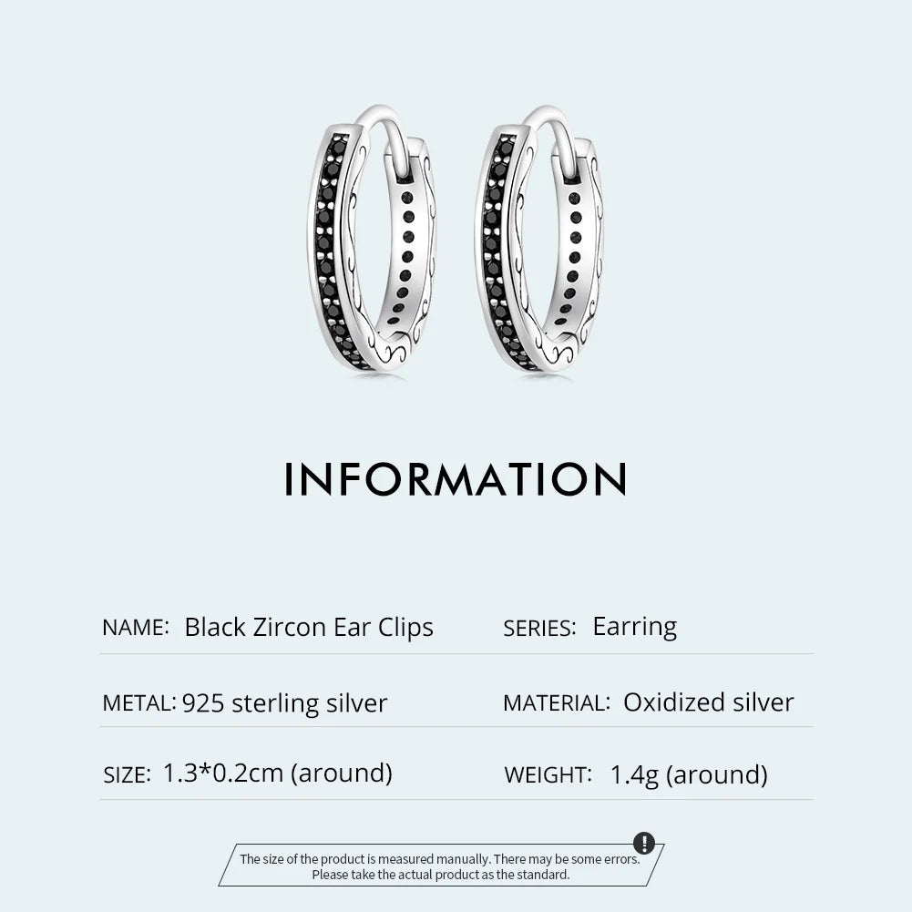 Bamoer 925 Sterling Silver Black Zircon Ear Clips	Pave Setting CZ European Style Earrings for Women Gift SCE1522