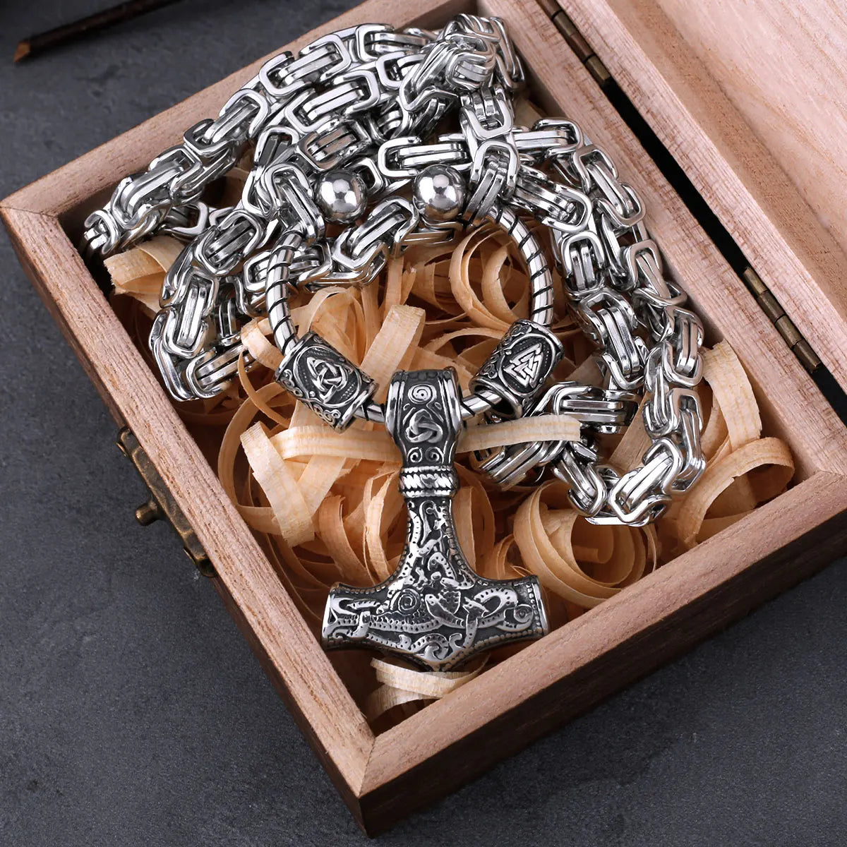 Stainless Steel Viking Thor's Hammer Set Men's Retro Creative Pendant Necklace Party Gift Jewelry