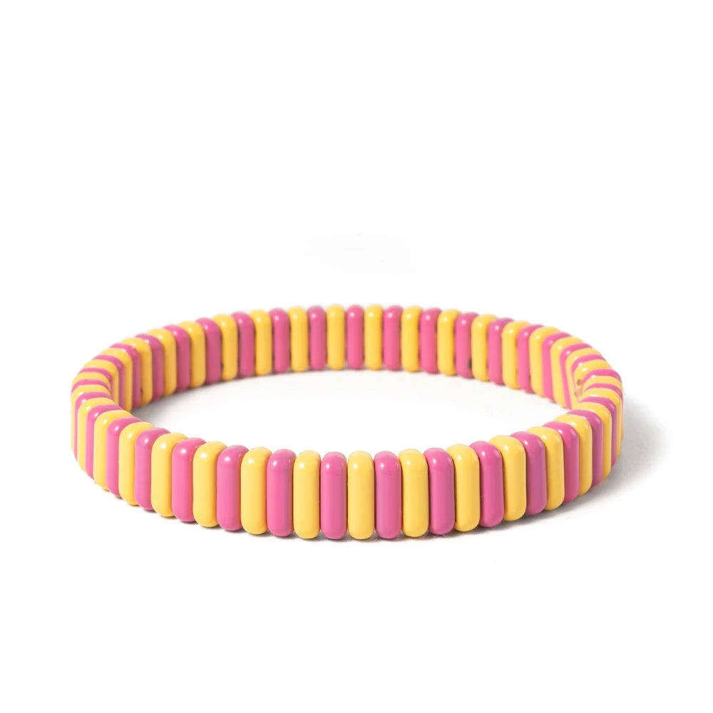 2024 New Design Elatic Rainbow Bracelets For Women 2X8MM Rectangle Beads Bracelets Bohemian Metal Bangle Colorful Jewelry