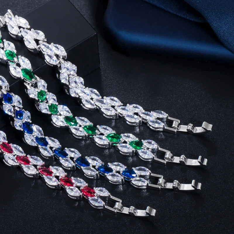 ThreeGraces Fashion Blue Cubic Zirconia Wedding Bridal CZ Link Chain Bracelet for Women 2025 New Chic Party Jewelry BR306