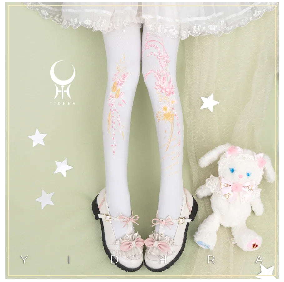 Lolita Classic Print Spring and Summer Lace Stockings Black White Mesh Tights Women Pantyhose Sexy Cosplay Leggings For Girls