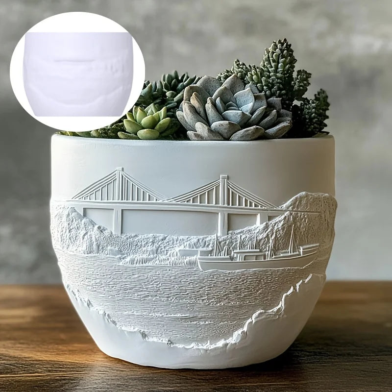 Windmill Town Succulent Plant Pot Silicone Mold  Windmill Town House Relief  Flower Pot Resin Mold Dream house storage box molds