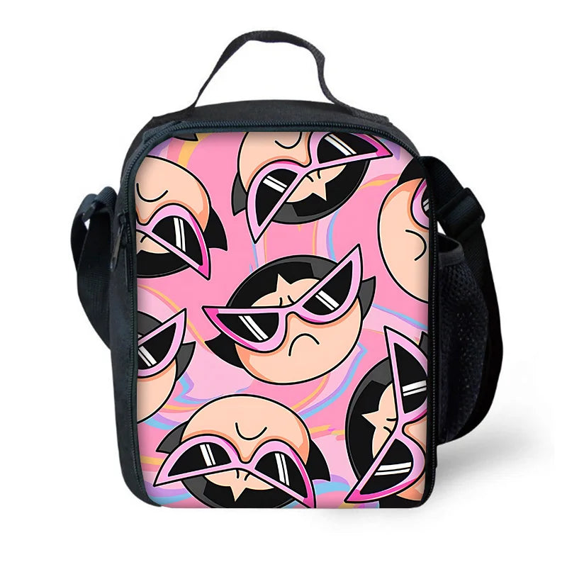 Cute P-PowerpuffS Girls 3 pcs set Child School Backpack with Lunch Bags ,Pencil Bags ,School Bags for Boys Girls Best Gift
